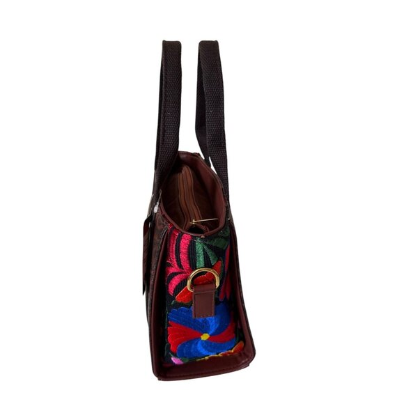 Tooled vibrant floral tapestry embroidery vegan leather with coin‎ purse satchel - Picture 6 of 8